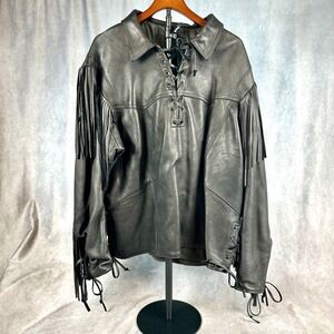 Vintage Western Motorcycle Leather Fringe Lace Up Pullover Jacket Size M USA